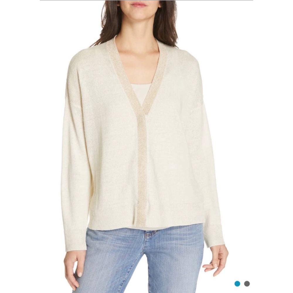 Eileen Fisher Organic Linen Blend V-Neck Cardigan - Picture 1 of 6